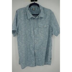Stio Shirt Short Sleeve Blue Floral Organic Cotton Poly Snap Front Men's XL